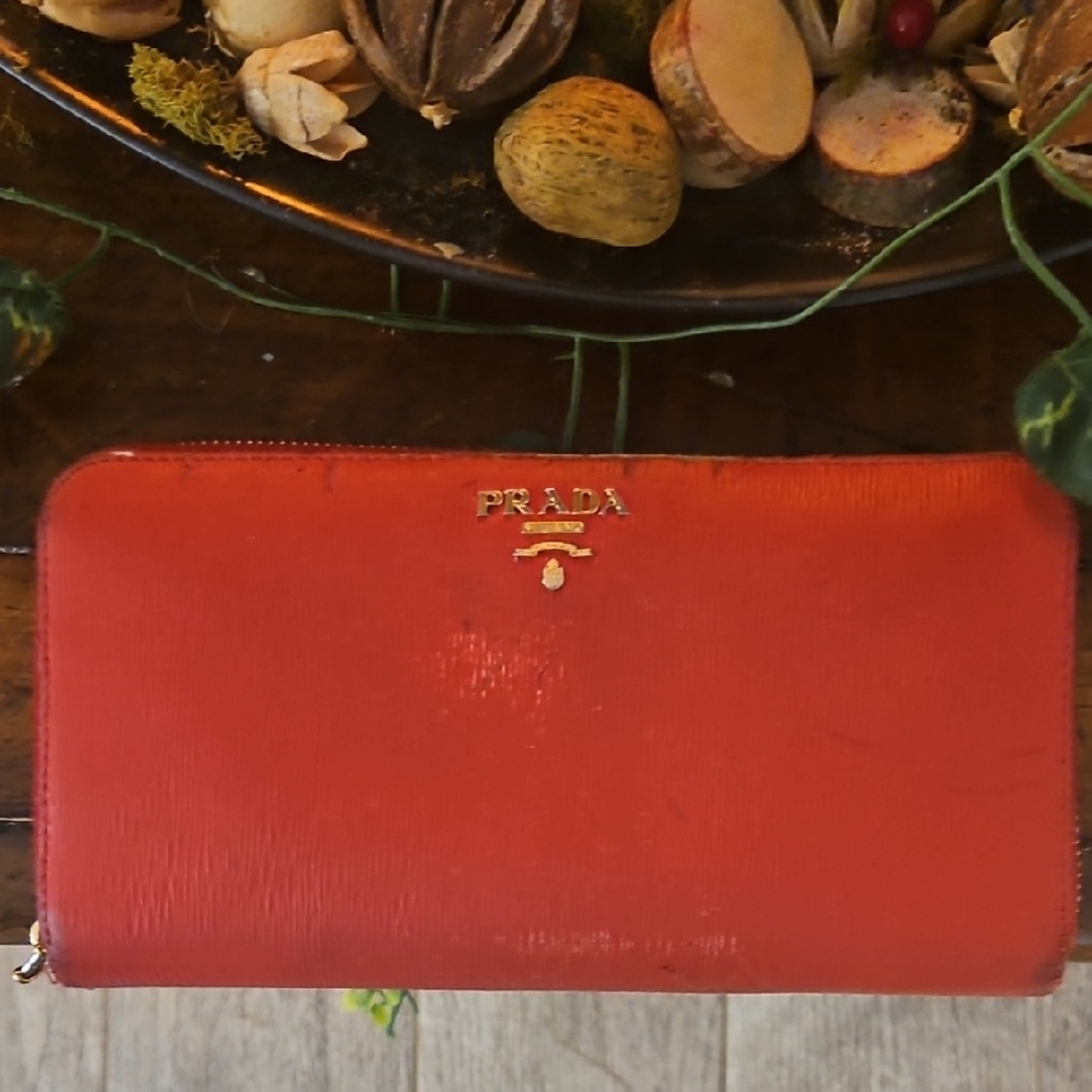Prada Scarlet Wallet with Gold Accents